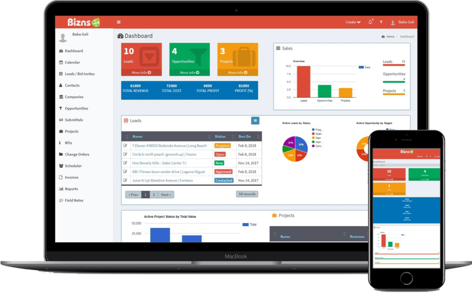 screenshot of Bizns CRM